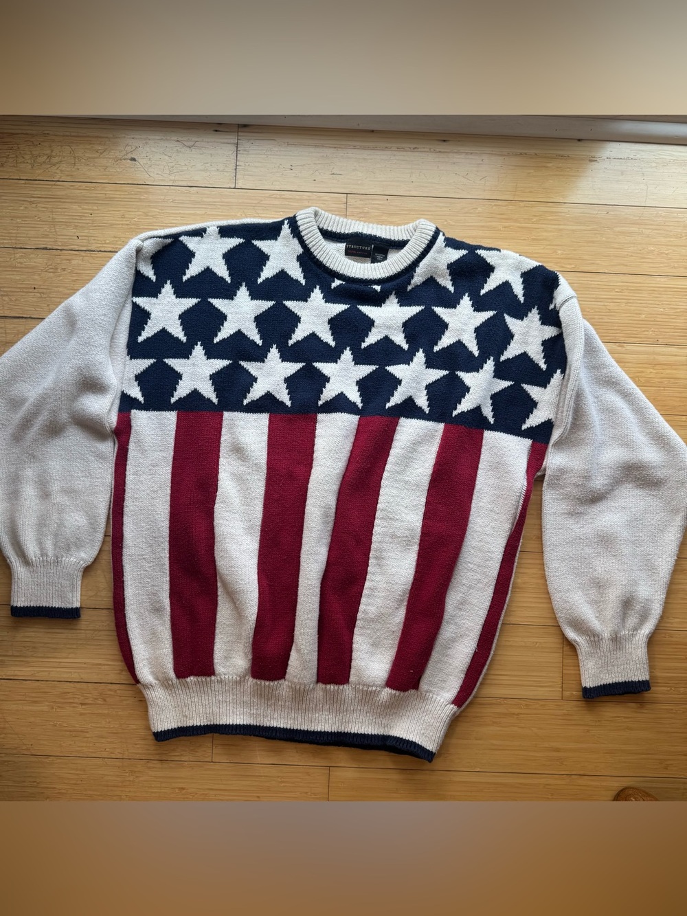 Structure Patriotic Stars & Stripes Crewneck Sweater - Navy, Red & White